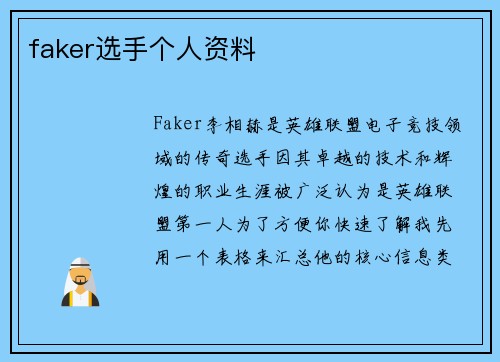 faker选手个人资料